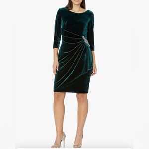 Alex Evenings Women's Plus Size Short Velvet Dress - Green - 22W